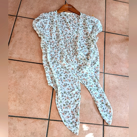 Sheer Tan Floral Print Blouse Size S - Picture 6 of 8